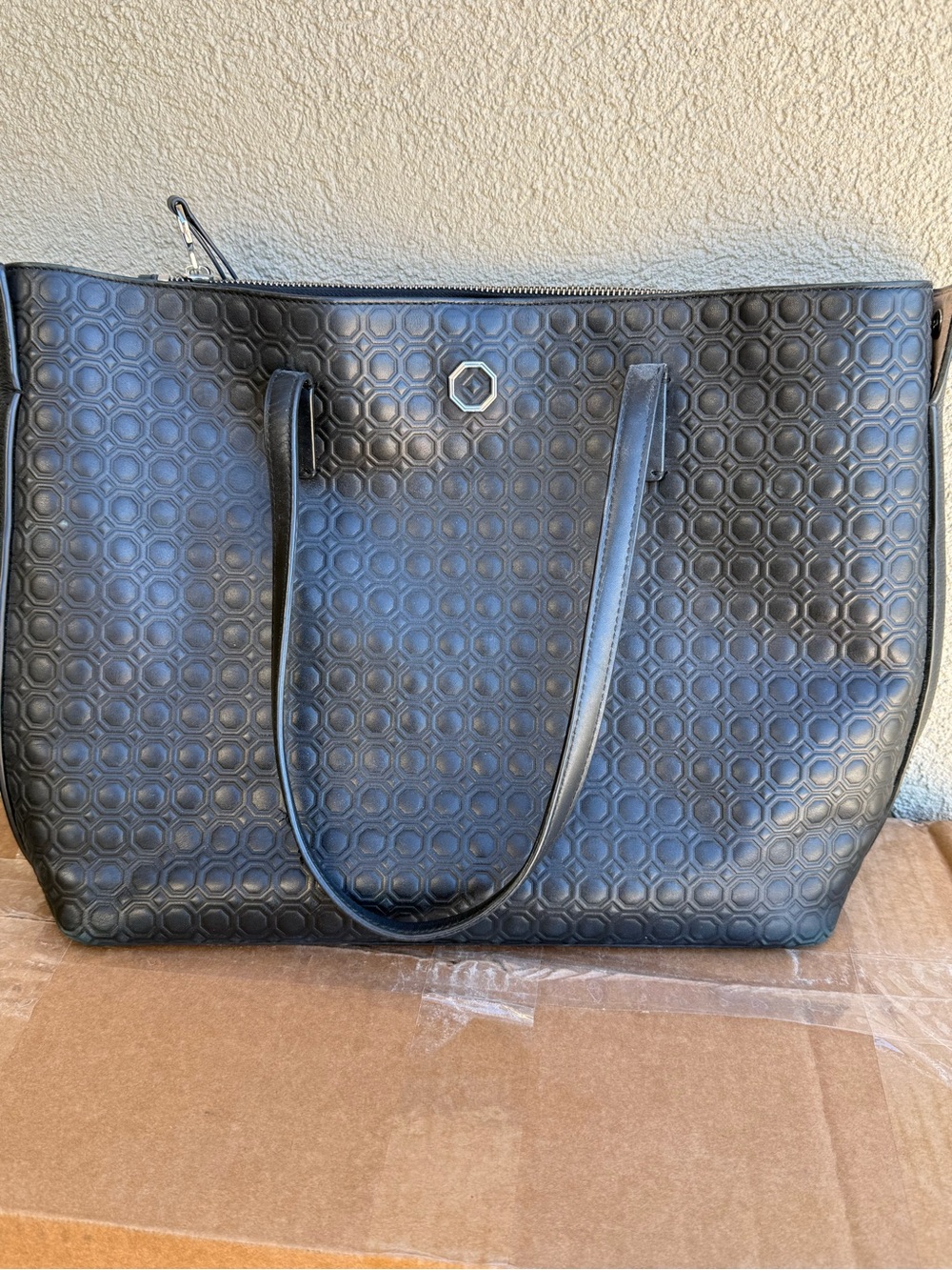 Louise et Cie Black Tote with Hexagon Embossing